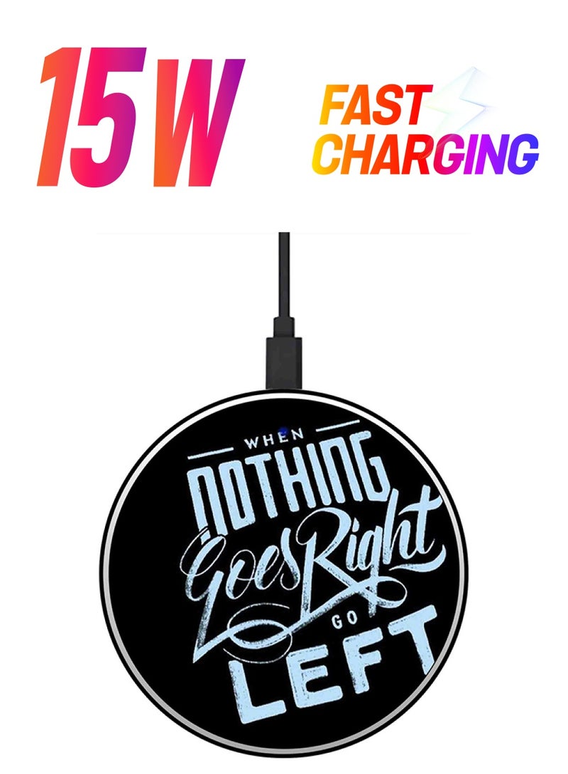 ثيودور "شاحن لاسلكي سريع ورفيع للغاية بطبعة اقتباس "When Nothing Goes Right" مع كابل USB" أسود/أزرق - Image 1