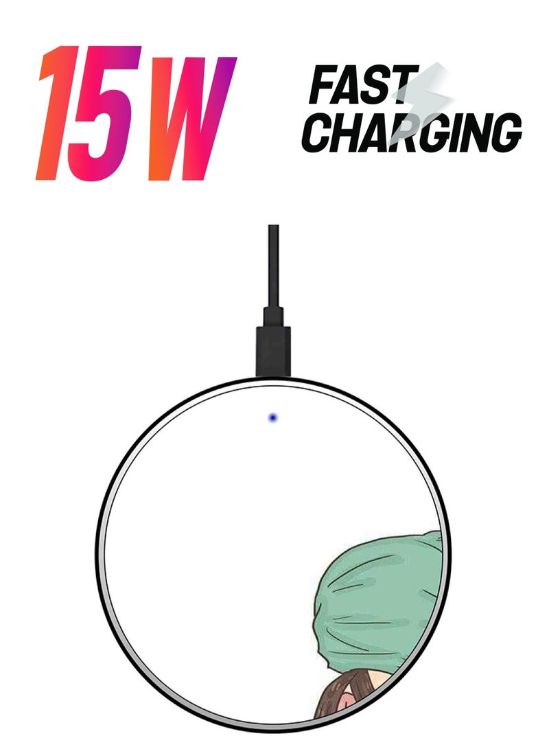 ثيودور شاحن لاسلكيّ سريع بتصميم رفيع للغاية مزيّن بطبعة مع كابل بمنفذ USB وردي/أخضر/أبيض - Image 1