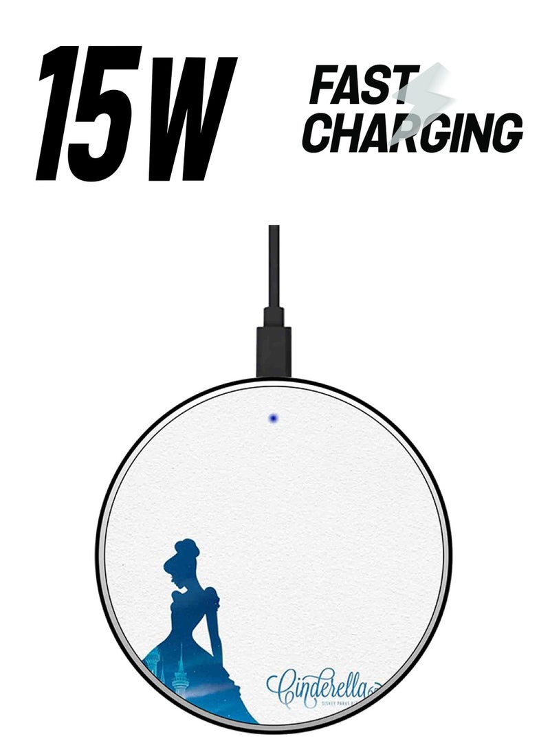 ثيودور شاحن لاسلكي سريع رفيع للغاية بتصميم طبعة شخصية سندريلا مع كابل USB أبيض/ أزرق - Image 1
