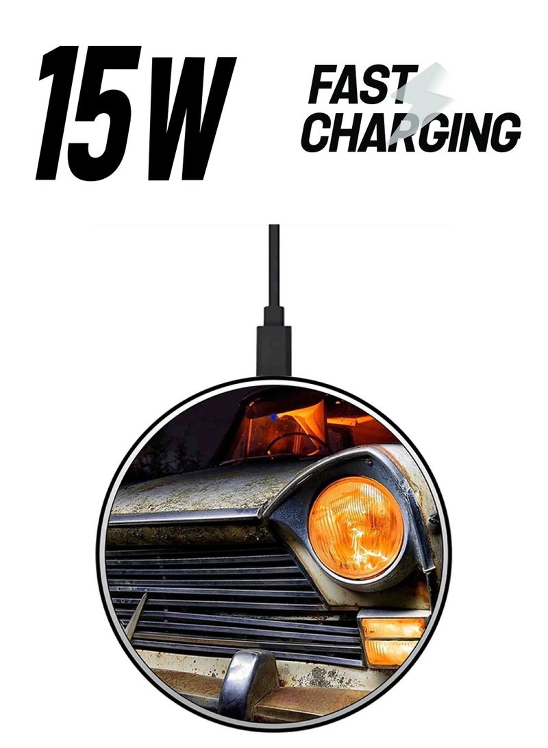 ثيودور شاحن لاسلكي سريع رفيع للغاية بطبعة سيارة مع كابل USB متعدد الألوان - Image 1