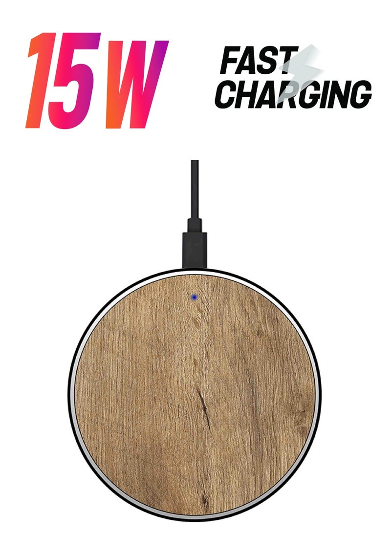 ثيودور شاحن لاسلكي سريع رفيع للغاية بطبعة خشبية مع كابل USB بني - Image 1