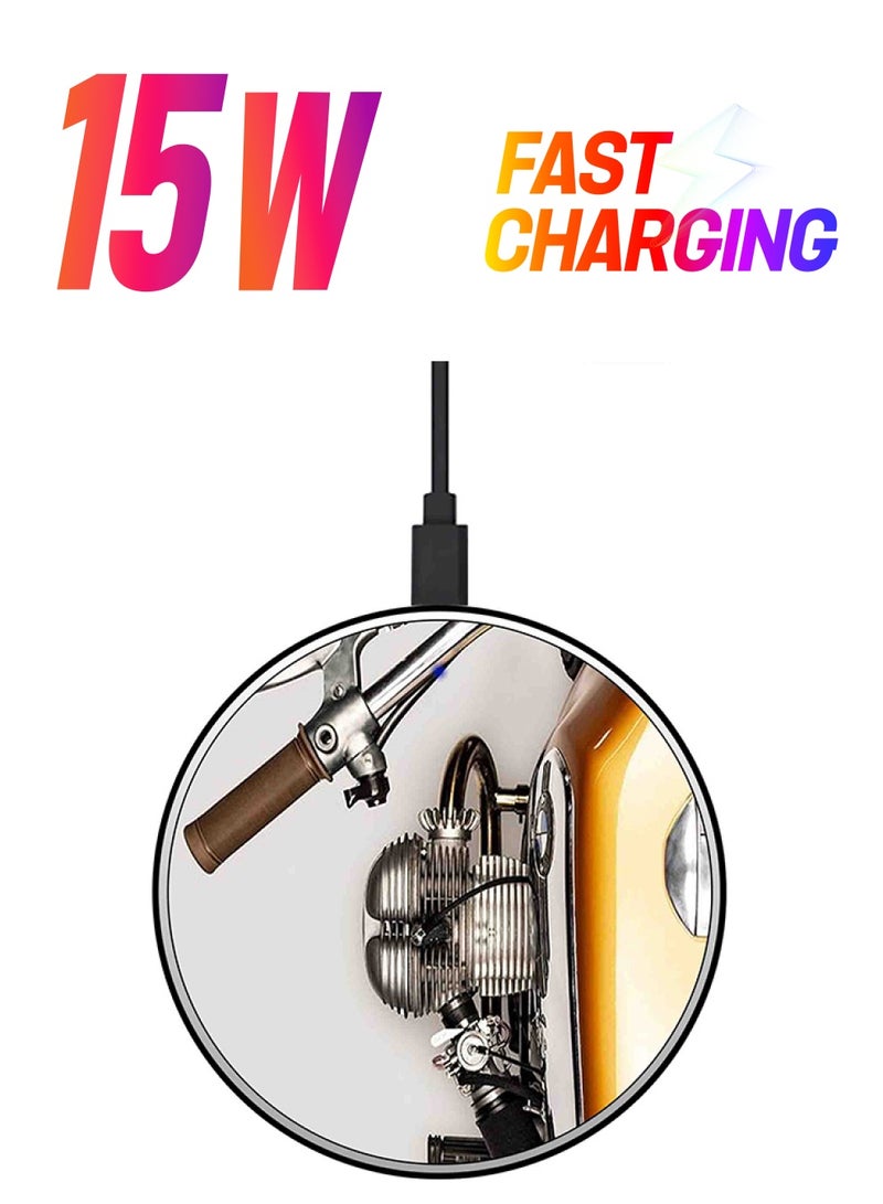 ثيودور شاحن لاسلكي سريع رفيع للغاية بطبعة دراجة نارية مع كابل USB متعدد الألوان - Image 1