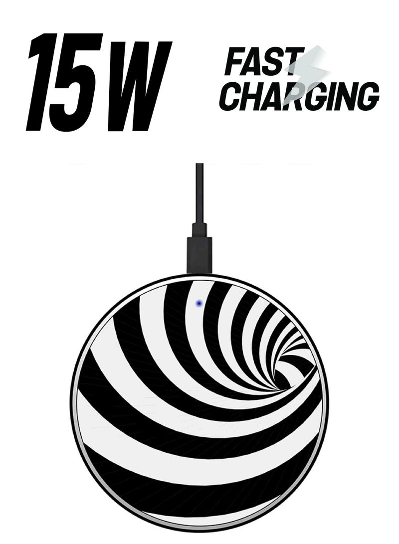 Theodor Zebra Crossing Printed Ultra Slim Fast Wireless Charger With USB Cable Black/White  - Image 1