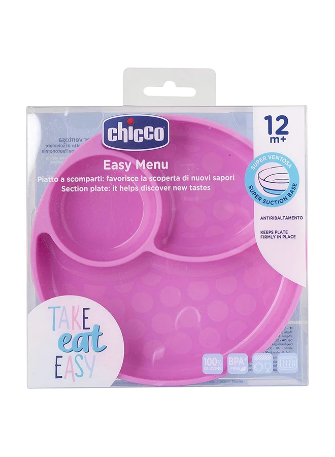 Chicco Easy Menu Silicone Plate With Suction Cup 12M+, Pink