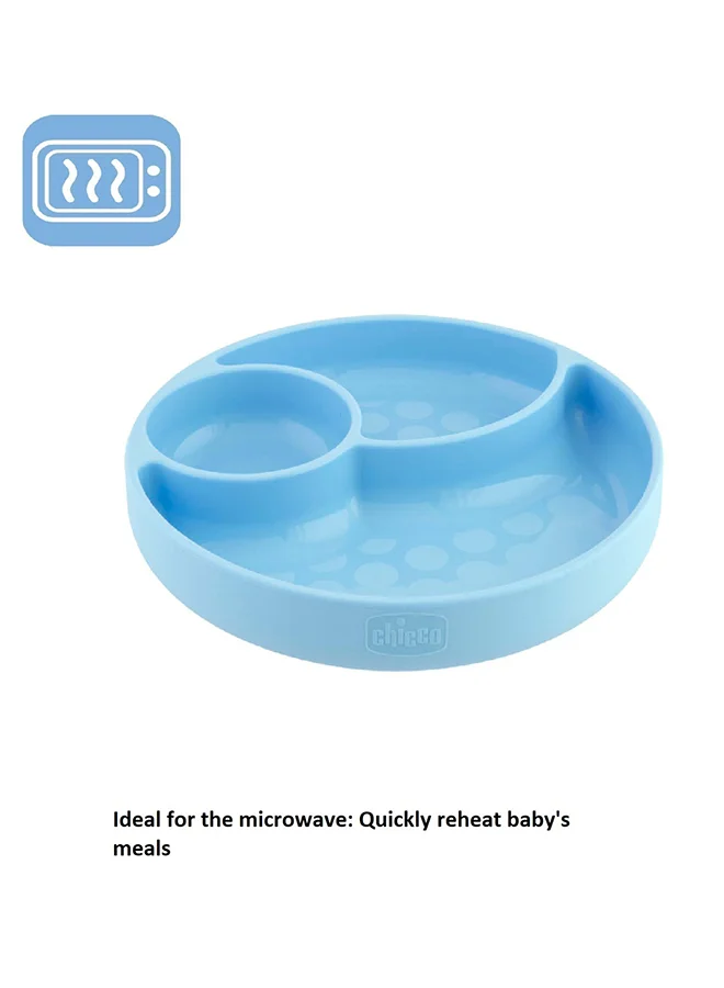 Chicco Easy Menu Silicone Plate With Suction Cup 12M+, Blue