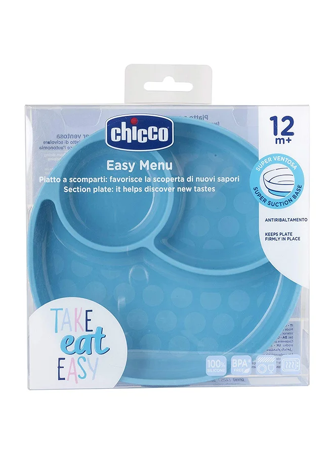 Chicco Easy Menu Silicone Plate With Suction Cup 12M+, Blue