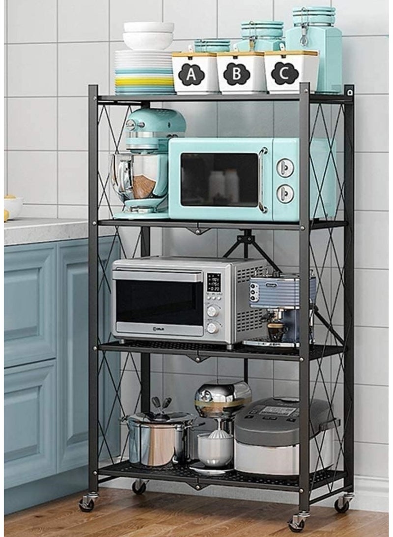 المفرج حامل تخزين للمطبخ ومنظم لأغراض المطبخ حديد 4 رف بعجلات أسود 34x71x126سم - Image 3