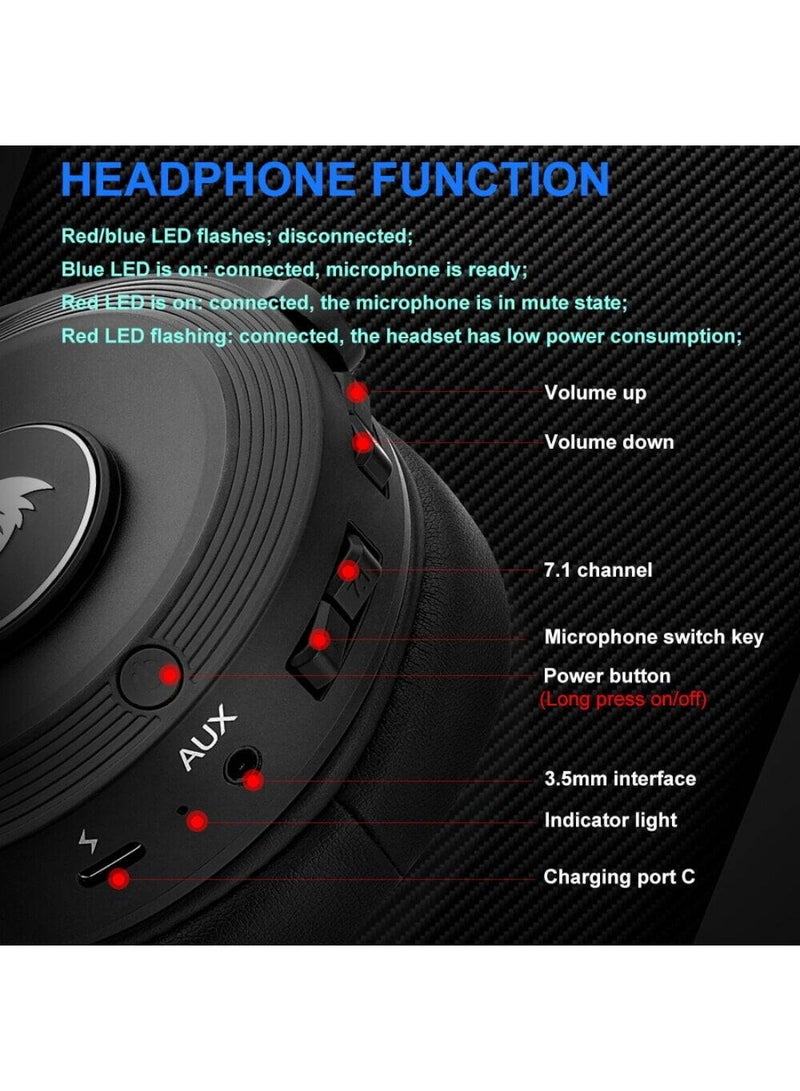 H818 Pro Pelops Wireless Gaming Headphones, 40mm High-Density, Built-In Volume Adjustment, 7.1 Surround Sound, 3.5mm x 2 Gold-Plated Pin