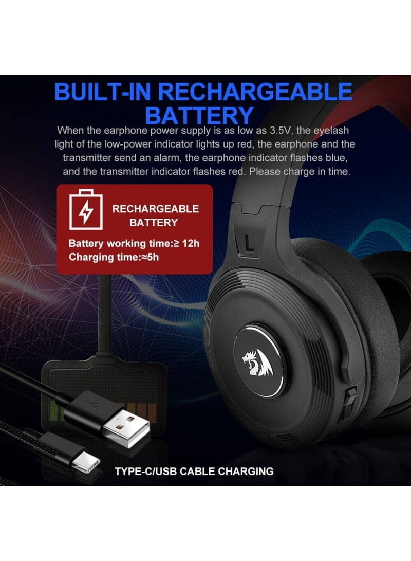 H818 Pro Pelops Wireless Gaming Headphones, 40mm High-Density, Built-In Volume Adjustment, 7.1 Surround Sound, 3.5mm x 2 Gold-Plated Pin