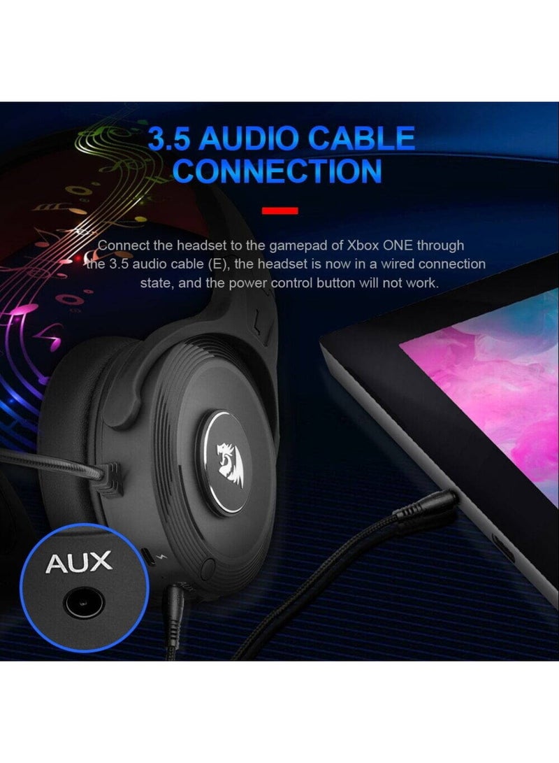 H818 Pro Pelops Wireless Gaming Headphones, 40mm High-Density, Built-In Volume Adjustment, 7.1 Surround Sound, 3.5mm x 2 Gold-Plated Pin