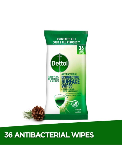 Fresh Antibacterial Disinfecting Surface Large Wipes With Resealable Lid, 36 Count Multicolour