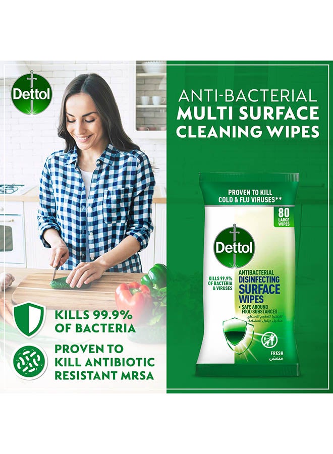 Dettol - Fresh Antibacterial Disinfecting Surface Large Wipes With Resealable Lid, 80 Count Multicolour - Image 1
