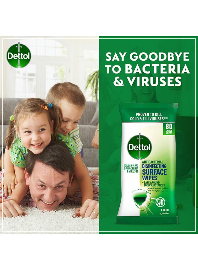 Dettol - Fresh Antibacterial Disinfecting Surface Large Wipes With Resealable Lid, 80 Count Multicolour - Image 1