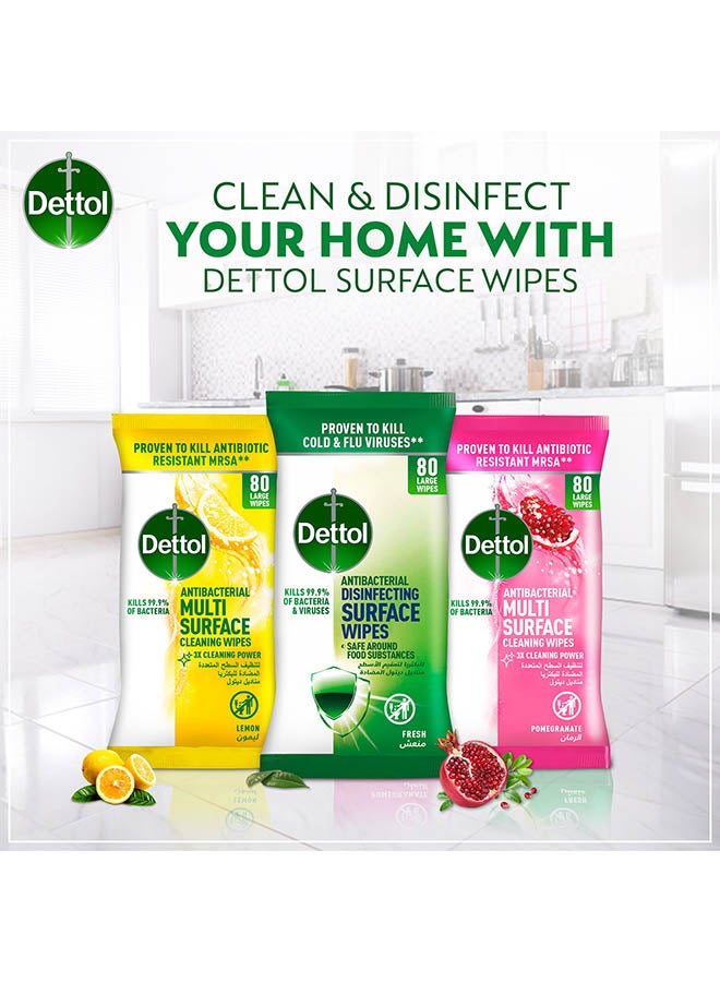 Dettol - Fresh Antibacterial Disinfecting Surface Large Wipes With Resealable Lid, 80 Count Multicolour - Image 1