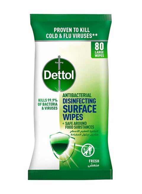 Fresh Antibacterial Disinfecting Surface Large Wipes With Resealable Lid, 80 Count Multicolour