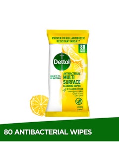 Lemon Antibacterial Multi Surface Cleaning Large Wipes With Resealable Lid,80 Count Multicolour