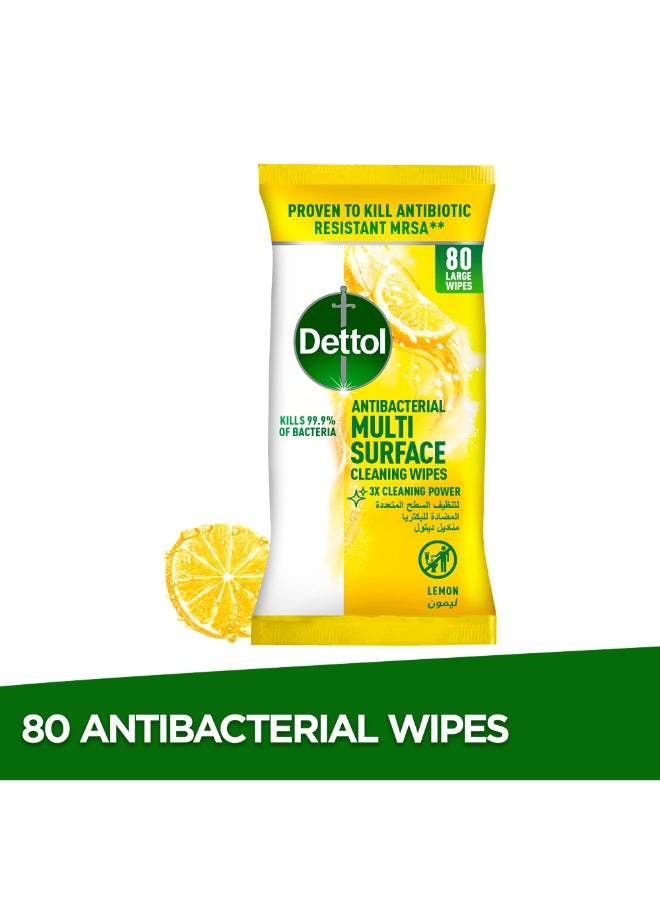 Dettol - Lemon Antibacterial Multi Surface Cleaning Large Wipes With Resealable Lid,80 Count Multicolour - Image 1