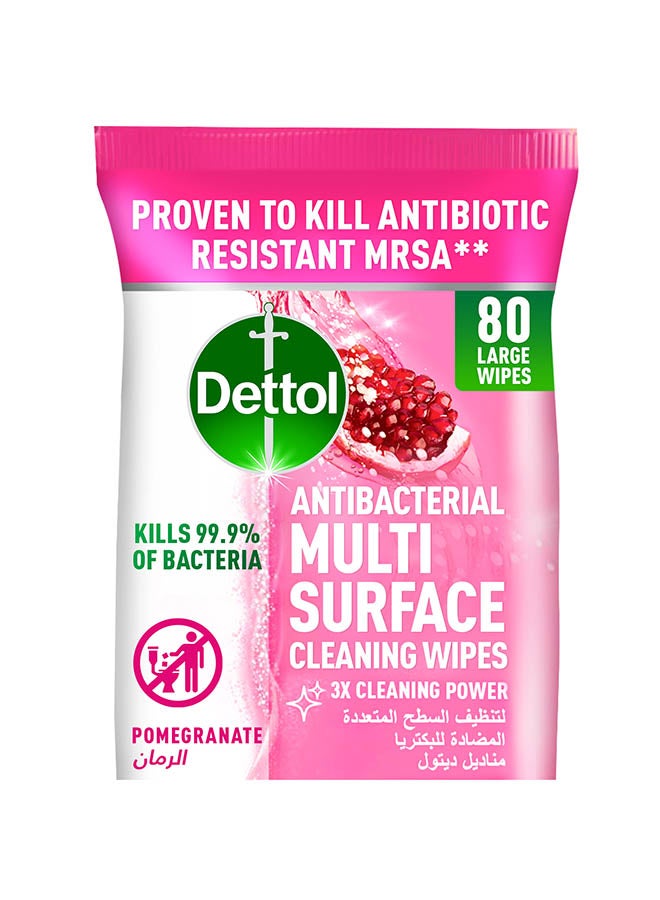 Dettol - Pomegranate Antibacterial Multi Surface Cleaning Large Wipes With Resealable Lid, 80 Count Multicolour - Image 1