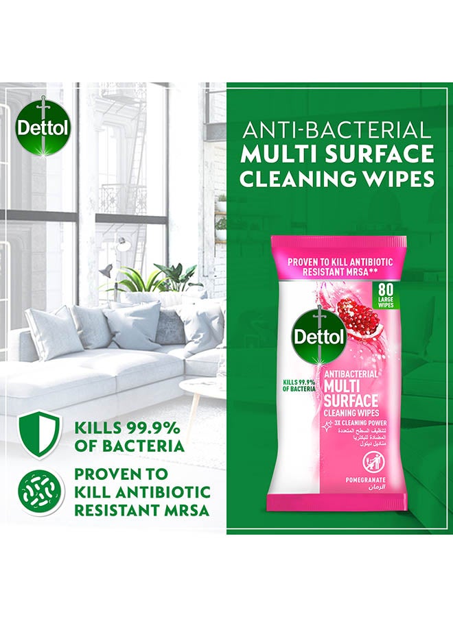 Dettol - Pomegranate Antibacterial Multi Surface Cleaning Large Wipes With Resealable Lid, 80 Count Multicolour - Image 1