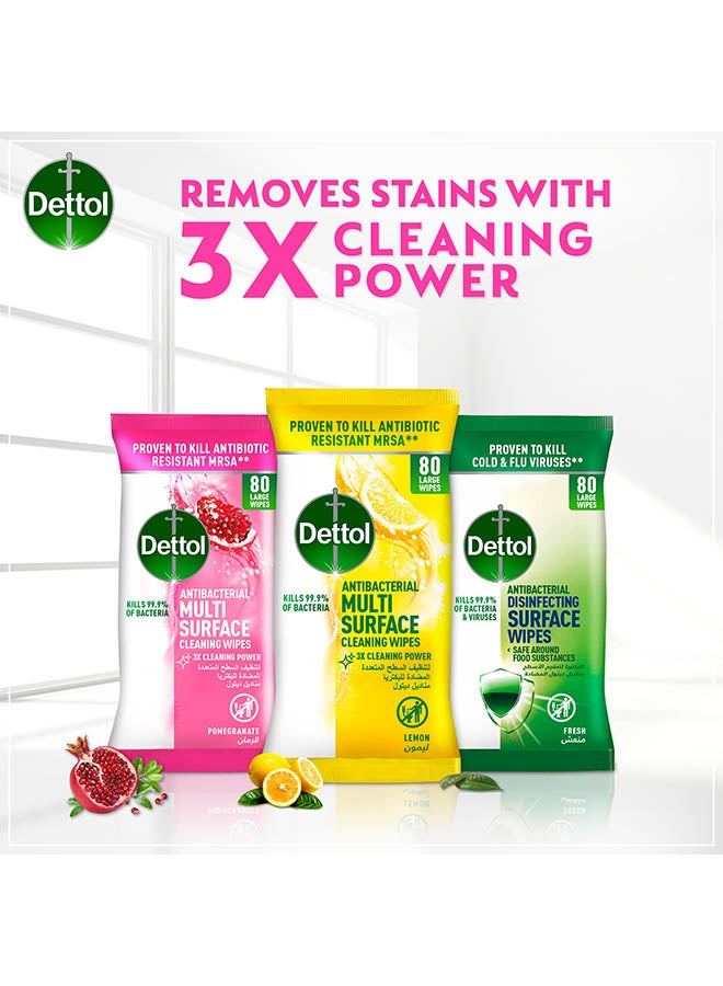 Dettol - Pomegranate Antibacterial Multi Surface Cleaning Large Wipes With Resealable Lid, 80 Count Multicolour - Image 1
