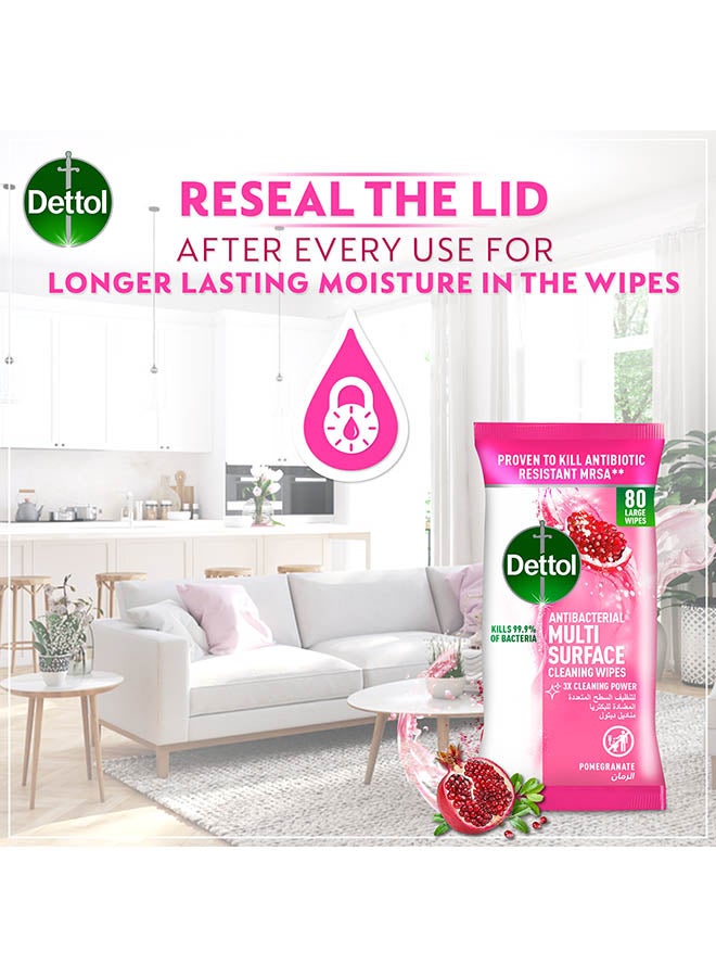 Dettol - Pomegranate Antibacterial Multi Surface Cleaning Large Wipes With Resealable Lid, 80 Count Multicolour - Image 1
