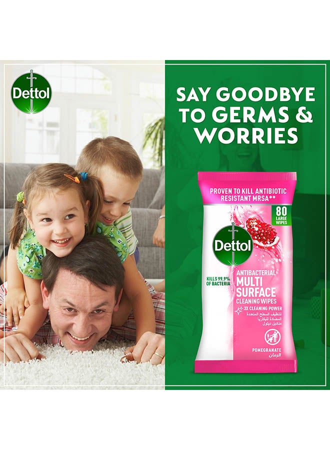 Dettol - Pomegranate Antibacterial Multi Surface Cleaning Large Wipes With Resealable Lid, 80 Count Multicolour - Image 1