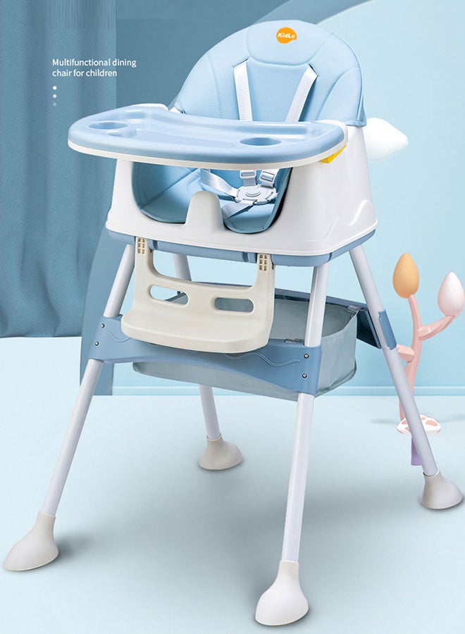 Kidle Multi-Functional Baby High Chair With Durable Dining Tray And Adjustable Foot Pedal- Blue/White  - Image 4