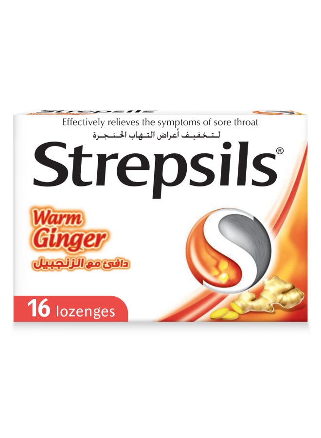Strepsils Warm Ginger Fast Effective Relief From The Symptoms Of Sore Throats16 Lozenges - Image 1