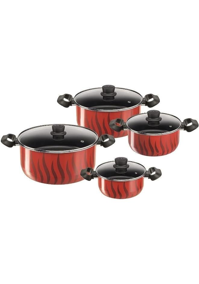 تيفال طقم قدور تفال للطبخ 8 قطع مقاسات 18/22/26/30 سم | طقم طهي تيمبو فليم | طلاء غير لاصق وآمن | صنع في فرنسا | 4 أغطية للطهي | مناسب للطهي والغلي | ضمان لمدة سنتين | C3079082 أحمر 30x34x39 cm - Image 1