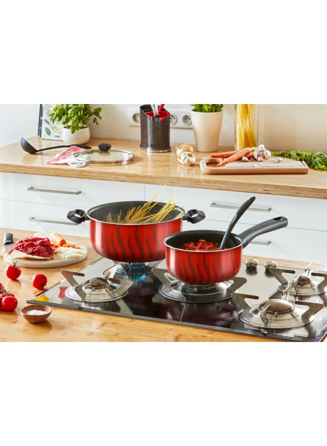 تيفال طقم قدور تفال للطبخ 8 قطع مقاسات 18/22/26/30 سم | طقم طهي تيمبو فليم | طلاء غير لاصق وآمن | صنع في فرنسا | 4 أغطية للطهي | مناسب للطهي والغلي | ضمان لمدة سنتين | C3079082 أحمر 30x34x39 cm - Image 4