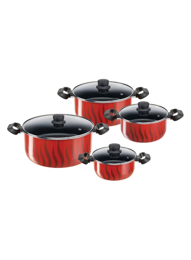 تيفال طقم قدور تفال للطبخ 8 قطع مقاسات 18/22/26/30 سم | طقم طهي تيمبو فليم | طلاء غير لاصق وآمن | صنع في فرنسا | 4 أغطية للطهي | مناسب للطهي والغلي | ضمان لمدة سنتين | C3079082 أحمر 30x34x39 cm - Image 1