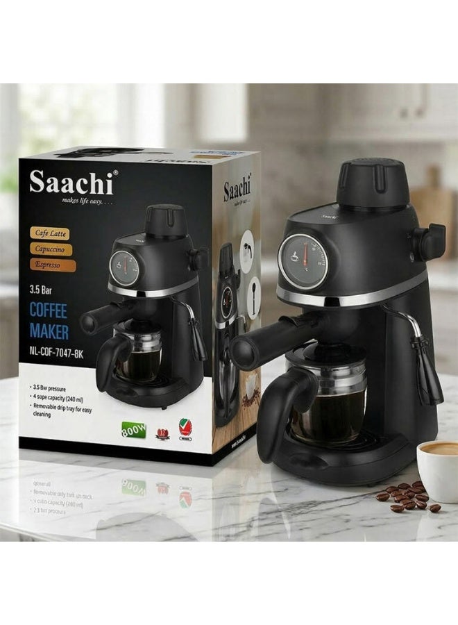 Saachi 3.5-Bar Espresso Coffee Maker NL-COF-7047-BK, 2-4 Cups 240ml, Cappuccino & Latte Machine, Steam Frother, Stainless Steel Filter, 800W 240 ml 800 W NL-COF-7047-BK Black - Image 2