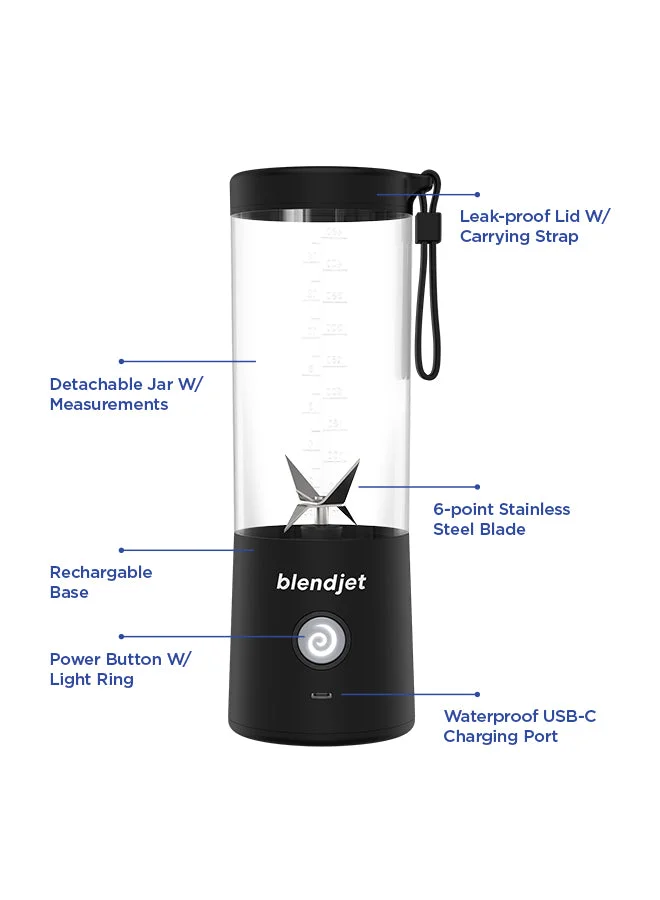 بليندجيت V2 Portable Blender | World's Most Powerful 16Oz @22,000 RPM, 6 Stainless Steel Blades, Ice Crasher, USB-C Charging, Leak Proof, Self Cleaning, Safety Features, BPA Free - Black