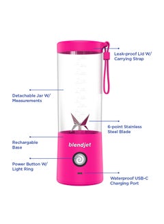 blendjet V2 Portable Blender Smoothie Maker, Personal Blender, Fruit Blender, Leak Proof Juicer, BPA-Free 475ml 200W Sports Bottle, USB-C Rechargeable, Ice Crusher with Stainless Steel Blades 475 ml 200 W 2 Hotpink  - Image 2