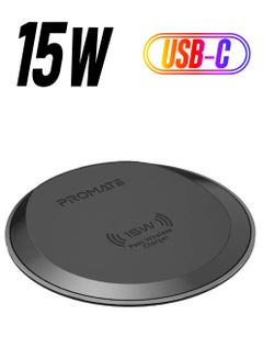 Ultra-Slim 15W Fast Wireless Charging Pad For iPhone 12/12 Pro Max, AirPods Pro, Galaxy S21, Buds Pro, Buds Live, AuraPad15W Black