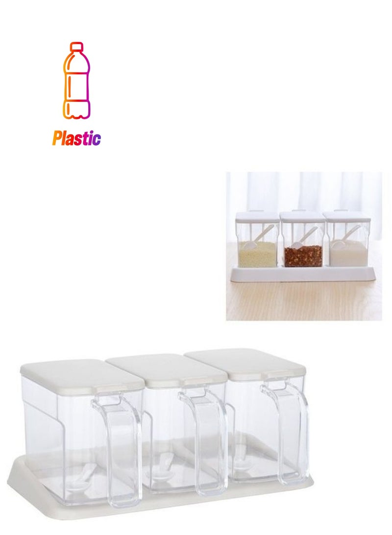 Transparent Three-Grid Seasoning Box Set with Spoon White/Transparent 27 x 18 x 15cm  - Image 1