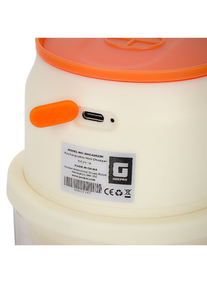 GEEPAS Wireless Mini Food Chopper - Portable Food Cutter Mincer for Dicing, Ginger, Chili, Fruits, Onions, Vegetable | Stainless Steel Blades 300 ml 1 W GMC42022 White - Image 3