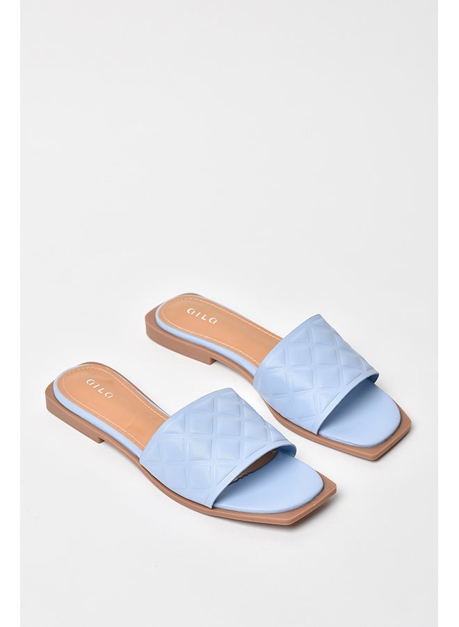 Quilted Pattern Broad Strap Flat Sandals Light Blue - pnsku/N47996320V/45/_/1734589858/04d2fbad-c443-4af6-b5fc-f080e2765a96