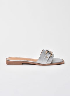 Chain Detail Strap Flat Sandals Silver