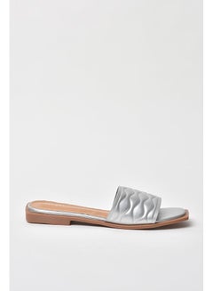 Quilted Weave Pattern Broad Strap Flat Sandals Silver
