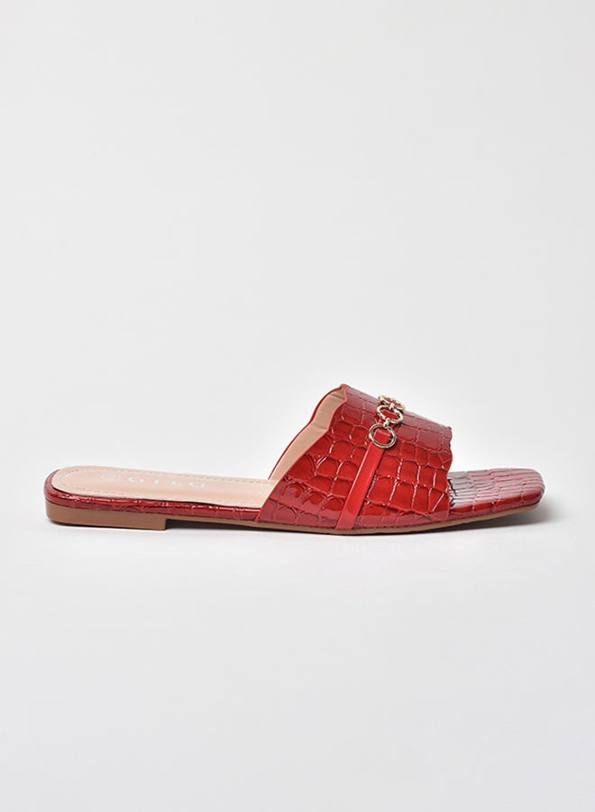 Aila - Animal Pattern Broad Strap Flat Sandals Red - Image 1