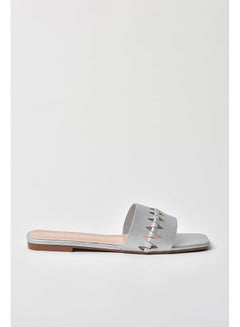 Cut-Out Detail Broad Strap Flat Sandals Silver
