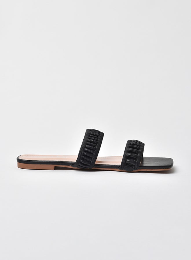 Aila Gathered Double Strap Flat Sandals Black  - Image 1