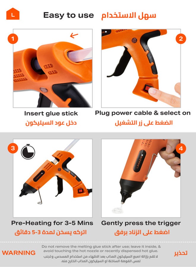LAWAZIM Professional Glue Gun with Copper Nozzle and LED On/Off Switch -60 Watts Hot Melt Adhesive Applicator for Crafting DIY and Home Repairs | Electric Hot glue gun for Home improvements Orange/Black  - Image 4