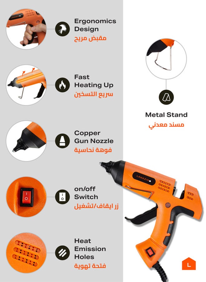 LAWAZIM Professional Glue Gun with Copper Nozzle and LED On/Off Switch -60 Watts Hot Melt Adhesive Applicator for Crafting DIY and Home Repairs | Electric Hot glue gun for Home improvements Orange/Black  - Image 3