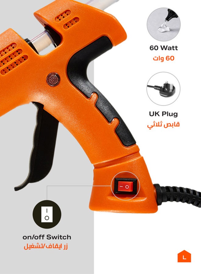 LAWAZIM Professional Glue Gun with Copper Nozzle and LED On/Off Switch -60 Watts Hot Melt Adhesive Applicator for Crafting DIY and Home Repairs | Electric Hot glue gun for Home improvements Orange/Black  - Image 2