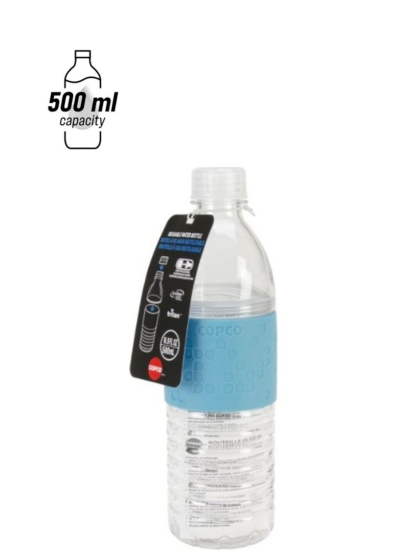 زجاجة مياه هيدرا قابلة لإعادة الاستخدام مع غطاءٍ مقاومٍ للانسكاب . أزرق