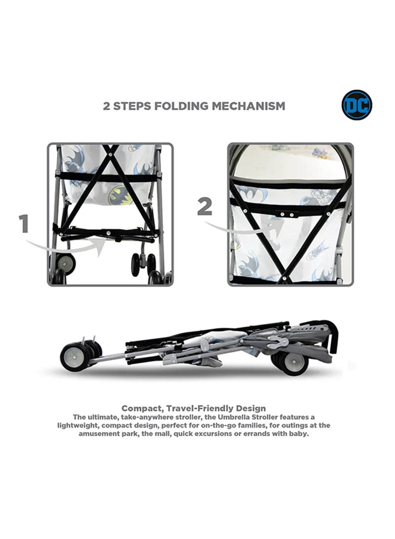 Warner Bros Trucare FZC Warner Bros. Batman Lightweight Buggy Stroller | 3 - 36 Months, Grey, Rear Breaks, Shoulder Strap And More.
