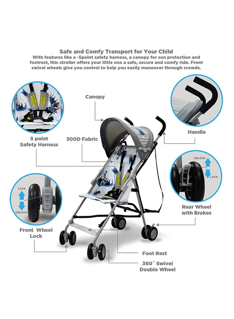 Warner Bros - Batman Lightweight Buggy Stroller | 3 - 36 Months, Rear Breaks, Shoulder Strap - Grey - Image 1