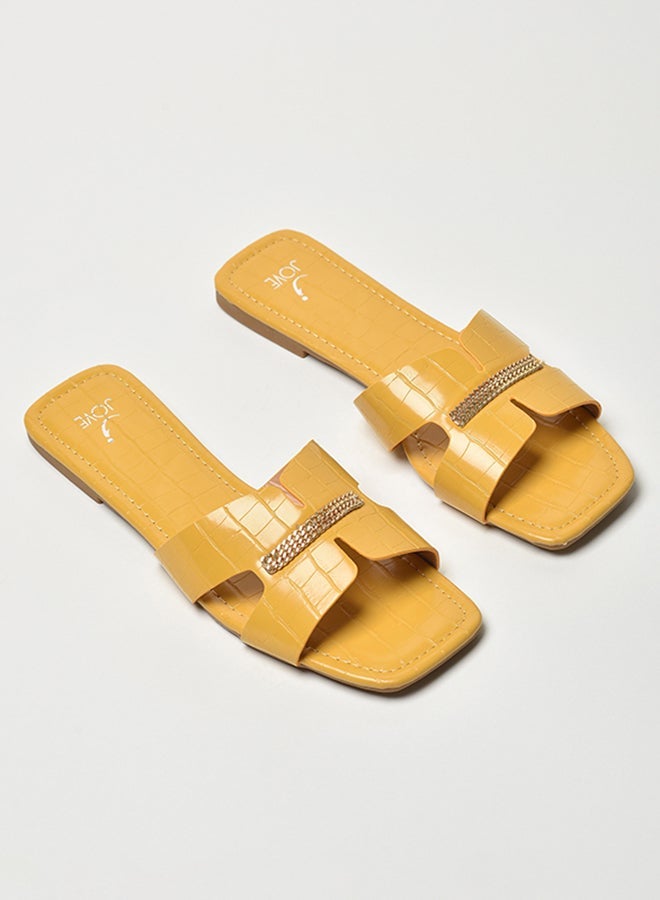 Jove - Broad Strap Flat Sandals Mustard - Image 1